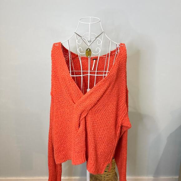 Cute orange chunky knit oversized sweater ‘coco v neck’ - Picture 1 of 5